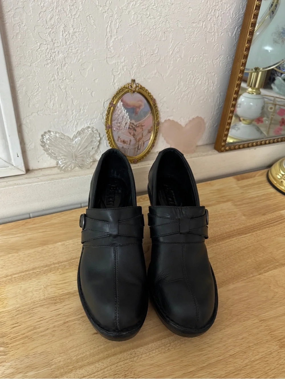 Y2K Chunky Born Black Leather Platform Clogs Mary Jane Comfort Heels Size 11